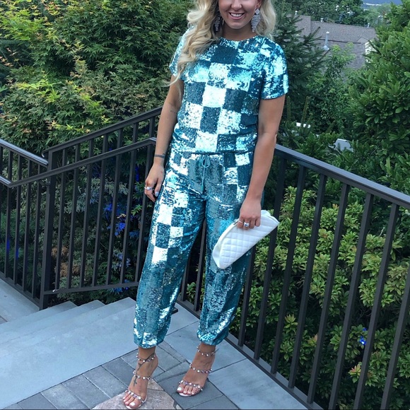 Retrofete Pants - Retrofete Stacia Sequin Check Joggers + Matching Top